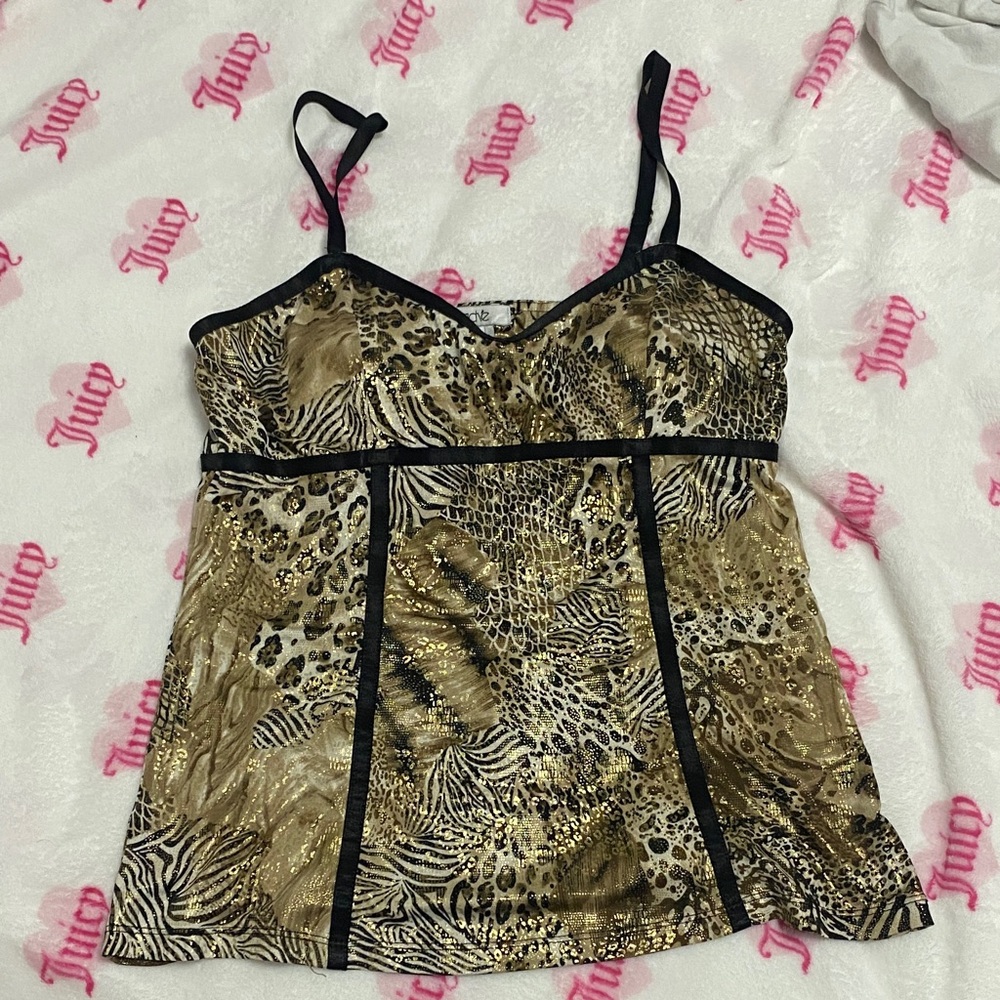 Cache Gold and Black Animal Print Camisole